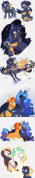 Size: 2200x11200 | Tagged: safe, artist:yozora122, princess celestia, princess luna, oc, oc:aphelion, oc:karma, absurd resolution, alicorn, alicorn oc, aunt and nephew, baby carrier, beard, cheek kiss, colt, eye scar, facial hair, facial scar, female, filly, foal, g4, hair over eyes, horn, hybrid, imported from derpibooru, interspecies offspring, kissing, lunaburst, lying down, male, mare, nuzzling, offspring, parent:discord, parent:princess luna, parent:sunburst, parent:twilight sparkle, parents:discolight, parents:lunaburst, pegasus, pony, prone, scar, ship:lunaburst, shipping, sleeping, stallion, story included, straight, sunburst, unicorn, wings