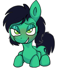 Size: 852x1004 | Tagged: safe, artist:grayscaled064, oc, oc:filly anon, blushing, earth pony, female, filly, foal, imported from derpibooru, lidded eyes, looking at you, lying down, oc only, pony, prone, simple background, smiling, smiling at you, solo, white background
