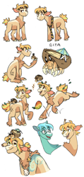 Size: 3120x6580 | Tagged: safe, artist:baylard, oc, oc:mango shores, oc:rita, oc:tide breaker, absurd resolution, cocktail umbrella, coconut cup, colt, crab, drinking straw, earth pony, eyebrows, eyebrows visible through hair, foal, glasses, hermit crab, imported from derpibooru, jewelry, leaves, leaves in hair, male, necklace, oc only, pet oc, pony, seashell necklace, simple background, stallion, trio, white background