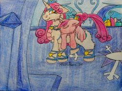 Size: 2221x1659 | Tagged: safe, artist:draconicdreamsart, alicorn, duo, female, filly, filly cadance, foal, g4, imported from derpibooru, mother and child, pony, princess amore, princess cadance, traditional art, young cadance, younger