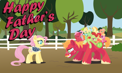 Size: 3600x2160 | Tagged: safe, fluttershy, oc, oc:apple flutter, oc:apple sorbet, oc:crabapple cider, oc:late riser, oc:pink lemonade, oc:pink pearl apple, oc:sour apple, oc:summer breeze, oc:summer breeze (fm holidays), series:fm holidays, alternate hairstyle, anonymous artist, baby, baby pony, bags under eyes, big macintosh, colt, earth pony, eyes closed, facial hair, family, father's day, female, filly, foal, freckles, frog (hoof), g4, glasses, gritted teeth, hairpin, high res, holiday, imported from derpibooru, lidded eyes, lineless, looking at each other, looking at someone, lying down, male, mare, moustache, nervous, nervous smile, no pupils, offspring, older, older big macintosh, older fluttermac, older fluttershy, open mouth, open smile, outdoors, parent:big macintosh, parent:fluttershy, parents:fluttermac, pearl, pegasus, ponies riding ponies, pony, ponyloaf, prone, riding, riding a pony, shawl, ship:fluttermac, shipping, siblings, smiling, smiling at each other, stallion, straight, sweat, teenager, teeth, text, tongue out, underhoof, unshorn fetlocks