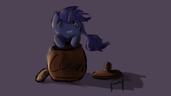 Size: 1920x1080 | Tagged: safe, artist:error four04, princess luna, alicorn, colored, cookie, cookie jar, drawthread, female, filly, filly luna, foal, food, g4, imported from derpibooru, pony, requested art, solo, woona, younger