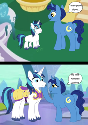 Size: 2400x3423 | Tagged: safe, shining armor, artist needed, colt, colt shining armor, father and child, father and son, father's day, foal, g4, horn, imported from derpibooru, male, newbie artist training grounds, night light, pony, stallion, unicorn, younger