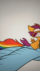 Size: 720x1280 | Tagged: safe, artist:crookedbeetles, rainbow dash, scootaloo, animated, duo, ear rape, falling, female, filly, flying, foal, g4, imported from derpibooru, mare, pegasus, ponies riding ponies, pony, riding, riding a pony, scootaloo can't fly, scootaloo riding rainbow dash, sound, webm
