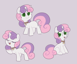 Size: 1200x1000 | Tagged: safe, artist:pubby, sweetie belle, collar, cute, female, filly, foal, g4, gray background, horn, imported from derpibooru, pony, simple background, solo, unicorn