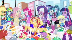 Size: 1871x1042 | Tagged: explicit, artist:cyberzerop, apple bloom, applejack, fluttershy, pinkie pie, rainbow dash, rarity, scootaloo, spike, sweetie belle, twilight sparkle, alicorn, banned from derpibooru, breasts, bukkake, cum, cum everywhere, cumming, derpy hooves, equestria girls, excessive cum, exhibitionism, female, imported from twibooru, lolicon, lyra heartstrings, male, messy, nudity, penis, public, public sex, sex, straight, street, sunset shimmer, underage, vagina, vinyl scratch