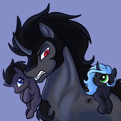 Size: 2048x2048 | Tagged: safe, artist:amanecerlobo, oc, colt, father and child, father and daughter, father and son, female, filly, foal, g4, horn, imported from derpibooru, king sombra, male, oc name needed, offspring, parent:king sombra, parent:radiant hope, parents:hopebra, pony, simple background, stallion, sternocleidomastoid, trio, trio male and female, unicorn, watermark