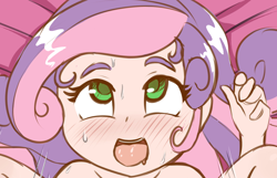 Size: 762x490 | Tagged: suggestive, artist:fearingfun, sweetie belle, ahegao, banned from derpibooru, cropped, human, human coloration, humanized, imported from twibooru, lolicon, open mouth, solo, tongue out, underage
