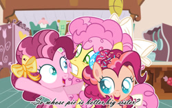 Size: 748x471 | Tagged: safe, artist:annobell, oc, oc:strawberry cake, earth pony, female, filly, foal, g4, imported from derpibooru, li'l cheese, mare, offspring, older, older li'l cheese, parent:cheese sandwich, parent:pinkie pie, parents:cheesepie, pony, siblings, sisters