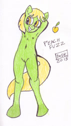 Size: 340x600 | Tagged: explicit, artist:rdk, anthro, armpits, background pony, banned from derpibooru, cute, female, imported from twibooru, lolicon, nudity, peach fuzz, simple background, solo, solo female, traditional art, underage