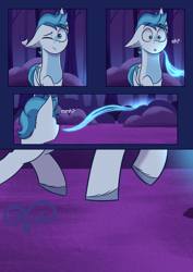 Size: 1240x1754 | Tagged: safe, artist:maxi_ponie, oc, oc:valour spearhead, comic:choose your destiny, colt, comic, dialogue, foal, forest, g5, imported from derpibooru, male, nature, oc only, offspring, outdoors, parent:hitch trailblazer, parent:zipp storm, parents:stormblazer, pegasus, pony, solo, tree