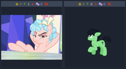 Size: 737x401 | Tagged: safe, artist:sweetcozyg, oc, oc:colt anon, anonymous artist, antagonist, colt, cozy glow, crossed legs, derpibooru, ears back, earth pony, female, foal, frown, g4, hooves behind head, imported from derpibooru, juxtaposition, leaning back, male, mare, meta, older, older cozy glow, pegasus, pony, raised hoof, relaxing, smiling, smug, smug smile, twilight's castle, welcome home twilight, wide eyes
