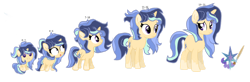 Size: 1280x421 | Tagged: safe, artist:stardustsentryyt105, oc, oc:star dust, baby, baby pony, female, filly, foal, horn, imported from derpibooru, mare, offspring, parent:flash sentry, parent:twilight sparkle, parents:flashlight, pony, teenager, unicorn