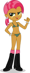 Size: 743x1762 | Tagged: suggestive, artist:punzil504, babs seed, banned from derpibooru, belly button, boots, bra, clothes, ear piercing, earring, edit, equestria girls, female, green underwear, idw, imported from twibooru, jewelry, lolicon, panties, piercing, shoes, simple background, solo, solo female, transparent background, underage, underwear, underwear edit, vector