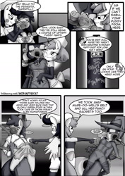 Size: 1240x1748 | Tagged: explicit, artist:anibaruthecat, apple bloom, sweetie belle, comic:double trouble, age difference, anthro, baby doll, banned from derpibooru, bloomsub, bondage, bondage furniture, breast bondage, breasts, clothes, comic, cosplay, costume, crossdressing, dialogue, double trouble, female, femdom, femsub, grayscale, humiliation, imminent rape, imminent sex, imported from twibooru, lesbian, lolicon, male, maledom, mare on filly, monochrome, older, pound cake, pounddom, pumpkin cake, pumpkindom, rope, spreader bar, submissive, superfilly, sweetie do well, sweetiesub, torture, underage, vaginal secretions