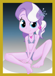 Size: 768x1059 | Tagged: suggestive, artist:ohohokapi, diamond tiara, banned from derpibooru, barefoot, bra, clothes, edit, equestria girls, feet, female, imported from twibooru, lolicon, panties, solo, solo female, underage, underwear, underwear edit