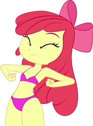 Size: 1506x2038 | Tagged: suggestive, apple bloom, apple bloom's bow, banned from derpibooru, belly button, bow, bra, clothes, dancing, edit, equestria girls, female, hair bow, imported from twibooru, lolicon, panties, simple background, solo, solo female, transparent background, underage, underwear, underwear edit, vector