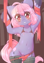Size: 1280x1810 | Tagged: explicit, artist:proofme, oc, anthro, anthro oc, arm hooves, armpits, banned from derpibooru, bipedal, bra, breasts, clothes, cute, cute porn, delicious flat chest, earth pony, female, heart eyes, imported from twibooru, lolicon, nipples, nudity, oc only, panties, panties around legs, solo, solo female, striped underwear, underage, underwear, vulva, wingding eyes