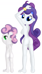 Size: 800x1401 | Tagged: questionable, artist:ohohokapi, sweetie belle, ass, banned from derpibooru, breasts, butt, female, human, humanized, imported from twibooru, lolicon, nipples, nudity, ra, siblings, simple background, sisters, underage, white background