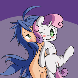 Size: 1500x1500 | Tagged: explicit, artist:boltswift, sweetie belle, banned from derpibooru, foalcon, human, human on pony action, imported from twibooru, interspecies, izumi konata, lolicon, lucky star, pony, underage