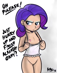 Size: 1041x1347 | Tagged: explicit, artist:megasweet, rarity, banned from derpibooru, blushing, human, human coloration, humanized, imported from twibooru, lolicon, nipples, nudity, solo, underage, undressing, vulva
