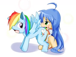 Size: 1600x1200 | Tagged: explicit, rainbow dash, artist needed, banned from derpibooru, blushing, chibi, crossover, female, fisting, human, human on pony action, imported from twibooru, interspecies, izumi konata, lesbian, lolicon, lucky star, pony, underage, vaginal secretions