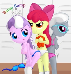 Size: 1000x1043 | Tagged: questionable, artist:ohohokapi, apple bloom, diamond tiara, silver spoon, anthro, banned from derpibooru, breasts, clothes, diamondbloom, equestria girls, female, glasses, group sex, imported from twibooru, lesbian, lolicon, nipples, nudity, panties, polyamory, shipping, silverdiamondbloom, threesome, underage, underwear, underwear aside