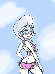 Size: 490x666 | Tagged: suggestive, artist:equestrian-strumpet, silver spoon, banned from derpibooru, bikini, buttcrack, clothes, female, human, humanized, imported from twibooru, lolicon, swimsuit, underage