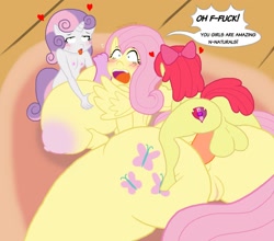 Size: 1280x1126 | Tagged: explicit, artist:touhoufan, apple bloom, fluttershy, sweetie belle, anal, anthro, banned from derpibooru, bat pony, big breasts, boobjob, breasts, busty fluttershy, butt, flutterbat, futa, futa apple bloom, futa sweetie belle, group sex, huge breasts, huge butt, imported from twibooru, impossibly large breasts, intersex, large butt, lolicon, nudity, penetration, penis, race swap, sex, threesome, underage
