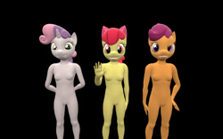 Size: 1440x900 | Tagged: questionable, artist:b0rkinbad, apple bloom, scootaloo, sweetie belle, 3d, anthro, banned from derpibooru, breasts, cutie mark crusaders, gmod, imported from twibooru, lolicon, nudity, plantigrade anthro, sfm pony, small breasts, underage