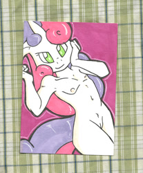 Size: 573x691 | Tagged: explicit, artist:theburningdonut, sweetie belle, anthro, banned from derpibooru, breasts, delicious flat chest, female, flatie belle, imported from twibooru, lolicon, nipples, nudity, traditional art, underage
