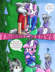 Size: 982x1280 | Tagged: explicit, artist:blazelupine, diamond tiara, silver spoon, oc, oc:blaze, anthro, banned from derpibooru, blazetiara, blushing, canine penis, canon x oc, cum, eyes closed, funny, furry, furry x canon, handjob, imported from twibooru, interspecies, lolicon, non-mlp oc, nudity, penis, shotacon, tsundere, underage