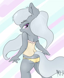 Size: 2461x2969 | Tagged: questionable, artist:mdgusty, silver spoon, anthro, ass, banned from derpibooru, butt, buttcrack, clothes, female, frilly underwear, imported from twibooru, lolicon, looking at you, panties, sexy, solo, solo female, tanktop, underage, underwear, yellow underwear