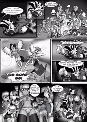 Size: 1860x2622 | Tagged: questionable, artist:anibaruthecat, apple bloom, diamond tiara, scootaloo, silver spoon, oc, comic:gang bangerz, anthro, badass, banned from derpibooru, belly button, bra, cameltoe, cheerilee, clothes, comic, dialogue, dinky hooves, donkey, dress, featherweight, female, grayscale, griffon, imminent ass kicking, imported from twibooru, lolicon, midriff, monochrome, panties, rapeface, ruby pinch, rumble, scary shiny glasses, shorts, skirt, snails, snips, socks, tanktop, thigh highs, this will end in pain, torn clothes, twist, underage, underwear, upskirt, what a twist, zebra, zettai ryouiki