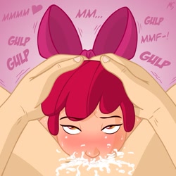 Size: 945x945 | Tagged: explicit, artist:megasweet, apple bloom, banned from derpibooru, blowjob, colored, deepthroat, human, human coloration, humanized, imported from twibooru, lolicon, nudity, oral, penis, sex, underage