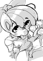 Size: 580x820 | Tagged: questionable, artist:archeryves, apple bloom, anthro, banana, bandaid, banned from derpibooru, briefs, cameltoe, chinese, clothes, female, food, imported from twibooru, lolicon, pasties, sketch, solo, solo female, underage, underwear