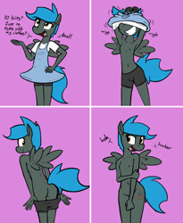 Size: 1242x1514 | Tagged: explicit, artist:whatsapokemon, oc, oc:jade shine, anthro, armpits, ass, banned from derpibooru, breasts, butt, clothes, comic, covering, delicious flat chest, dialogue, dress, female, imported from twibooru, lolicon, naive, naivete of youth, nudity, oc only, shorts, solo, solo female, underage, undressing