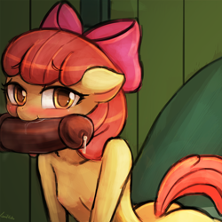 Size: 750x750 | Tagged: explicit, artist:lumineko, apple bloom, anthro, ass, banned from derpibooru, blowjob, blushing, breasts, butt, delicious flat chest, drool, floppy ears, imported from twibooru, lolicon, looking at you, nipples, nom, nudity, offscreen character, oral, penis, precum, sex, underage