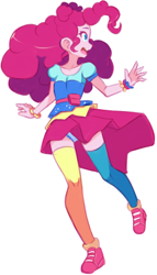 Size: 802x1404 | Tagged: suggestive, artist:drantyno, pinkie pie, spoiler:eqg series (season 2), banned from derpibooru, blue underwear, clothes, equestria girls, equestria girls series, female, frilly underwear, imported from twibooru, lolicon, music festival outfit, panties, shoes, simple background, skirt, sneakers, solo, underage, underwear, upskirt, white background