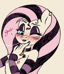 Size: 887x1035 | Tagged: explicit, artist:soulcentinel, fluttershy, aftermath, angel bunny, anthro, banned from derpibooru, blushing, breasts, collar, cum, cum in mouth, cum string, emoshy, female, fluttergoth, flutterpet, goth, implied angel bunny, implied angelshy, implied sex, imported from twibooru, interspecies, lolicon, makeup, nipples, nudity, offscreen character, one eye closed, pegasus, pet tag, small breasts, swallowing, underage