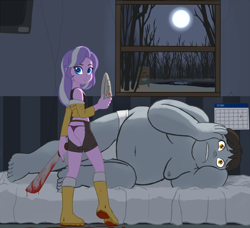 Size: 3000x2739 | Tagged: questionable, semi-grimdark, artist:lemon, diamond tiara, ass, banned from derpibooru, blood, butt, clothes, diamond dudes, equestria girls, female, friday the 13th, halloween, holiday, horror, imported from twibooru, jason voorhees, link in description, lolicon, machete, mask, moon, panties, scared, teenager, thong, underage, underwear