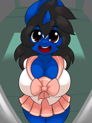 Size: 1280x1707 | Tagged: suggestive, artist:kloudmutt, oc, oc:klodette, comic:milkshake, anthro, anthro oc, big breasts, bimbo, breasts, cleavage, cute, female, imported from twibooru, lolicon, looking at you, oc only, oppai loli, sailor uniform, smiling, solo, underage