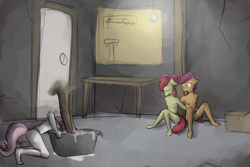 Size: 1280x853 | Tagged: explicit, grimdark, artist:marsminer, apple bloom, scootaloo, sweetie belle, anthro, asphyxiation, banned from derpibooru, blue underwear, bondage, clothes, commission, cum bucket, cum drowning, cutie mark crusaders, disembodied arm, disembodied hand, drowning, female, hand, imminent death, imported from twibooru, lolicon, nipples, nudity, panties, pink underwear, topless, torture, underage, underwear