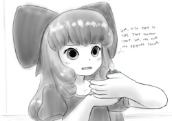 Size: 1349x951 | Tagged: safe, artist:alloyrabbit, apple bloom, oc, oc:anon, child, cute, female, giantess, human, imported from twibooru, lolicon, macro, underage, young