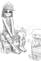 Size: 757x1116 | Tagged: safe, artist:alloyrabbit, diamond tiara, silver spoon, child, concert, destruction, female, giantess, heart, human, humanized, imported from twibooru, lolicon, macro, monochrome, nightjar, performance, ponytones, ponyville, size difference, twist, underage, young, zippoorwhill
