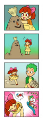 Size: 500x1350 | Tagged: suggestive, artist:blubhead, artist:rokku-d, apple bloom, spike, 4 panel comic, adorabloom, banned from derpibooru, bloom butt, blushing, blushing profusely, comic, cute, female, human, humanized, imported from twibooru, lolicon, male, mooning, naive, no dialogue, scroll, shipping, spikebloom, straight, underage, young