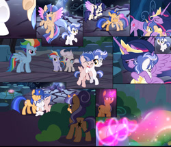 Size: 1280x1097 | Tagged: safe, artist:brooklynsentryyt, rainbow dash, twilight sparkle, oc, oc:brooklyn sentry, oc:chaos paradise, oc:flying sparkles, oc:li'l dashie, oc:onyx, oc:shiny sentry, oc:stardust sentry, oc:stormbird sentry, alicorn, chaos pony, colt, female, foal, g4, horn, hybrid, imported from derpibooru, interspecies offspring, male, mare, offspring, older, older rainbow dash, older twilight, older twilight sparkle (alicorn), parent:discord, parent:flash sentry, parent:fluttershy, parent:rainbow dash, parent:soarin', parent:twilight sparkle, parents:discoshy, parents:flashlight, parents:soarindash, pegasus, pony, princess twilight 2.0, unicorn