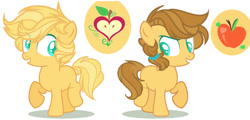 Size: 750x359 | Tagged: safe, artist:comet-swirls, oc, oc:cider apple, oc:golden apple, brothers, colt, earth pony, foal, imported from derpibooru, male, offspring, parent:applejack, parent:caramel, parents:carajack, pony, siblings, twins