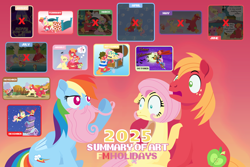 Size: 4320x2880 | Tagged: safe, fluttershy, rainbow dash, oc, oc:apple sorbet, oc:late riser, oc:pink lemonade, series:fm holidays, series:hearth's warming advent calendar 2025, 2 panel comic, 2025, 4k, 4th of july, advent calendar, alternate hairstyle, animal costume, anonymous artist, art summary, autumn, baby, baby pony, bag, bags under eyes, bandana, basket, bat, beanie, bed, bed mane, bedroom eyes, bell, bell collar, belly, big macintosh, bird, biting, blue swimsuit, booties, bowtie, braid, bridal carry, bucket, bunny ears, butter, buttstuck, carrying, champagne glass, chase, chimney, christmas, cider, close-up, clothes, coin, collar, colt, comic, concerned, cosplay, costume, crying, cuddling, dc comics, dexterous hooves, drool, earth pony, easter, easter 2025, easter egg, emanata, eyebrows, eyebrows visible through hair, eyes closed, fake beard, fake moustache, family, father's day, female, floating heart, floppy ears, fluttermom, fluttershy is not amused, fluttershy's cottage, fluttershy's cottage (interior), flying, foal, food, fraternal twins, freckles, frog (hoof), frown, full moon, g4, gold, gold coins, gradient background, grease, grin, gritted teeth, group, hair bite, hair chewing, halloween, halloween 2025, halloween costume, happy halloween, happy new year, happy new year 2025, hat, heart, high res, holding a pony, holiday, hoof around neck, hoof hold, hoof on chest, hoof on chin, hooves in air, hospital, hospital bed, hospital gown, hug, imported from derpibooru, indoors, inner tube, international talk like a pirate day, jaw drop, jimmy olsen, kicking, legs in the water, lidded eyes, lifeguard, lifeguard big macintosh, lineless, lois lane, looking at each other, looking at someone, looking at you, lying down, male, mare, meme, messy mane, moon, mother and child, mother and son, mother's day, mothers gonna mother, my adventures with superman, nervous, nervous smile, new year, newborn, night, nightmare night costume, nine months in my womb making me suffer, no eyes, no pupils, nose wrinkle, offspring, one ear down, one-piece swimsuit, open mouth, open smile, outdoors, outline, overprotective, pacifier, pain, paintbrush, paper bag, parent:big macintosh, parent:fluttershy, parents:fluttermac, partially open wings, partially submerged, pegasus, pinpoint eyes, pirate, pirate fluttershy, pointy ponies, pony, pool toy, pouty lips, prone, pulling, rainbow dash is not amused, red nose, reindeer costume, rooftop, running, sad, saddle, saint patrick's day, saint patrick's day 2025, santa costume, screencap background, scrunchy face, shallow water, ship:fluttermac, shipping, shirt, short mane, shovel, sitting, sky, sleeping, smiling, smiling at each other, smiling at you, spread wings, stallion, starry night, straight, striped shirt, stuck, sunglasses, superman, swaddled baby, swaddling, sweater, swimming pool, swimming trunks, swimsuit, swinging, tack, talk like a pirate day, teary eyes, teeth, text, thanksgiving, thanksgiving 2025, thought bubble, toasting, toddler, treasure chest, turkey, twirling moustache, unamused, underhoof, valentine, valentine's day, valentine's day 2025, wall of tags, water, water wings, wavy mouth, whistle, whistle necklace, wings, wings down, winter, wristband
