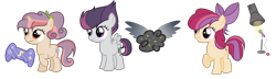 Size: 1942x560 | Tagged: safe, artist:mlp2018, oc, oc:joystick, oc:safit, oc:storm, earth pony, female, filly, foal, horn, imported from derpibooru, offspring, parent:apple bloom, parent:button mash, parent:rumble, parent:scootaloo, parent:sweetie belle, parent:tender taps, parents:rumbloo, parents:sweetiemash, parents:tenderbloom, pegasus, pony, unicorn